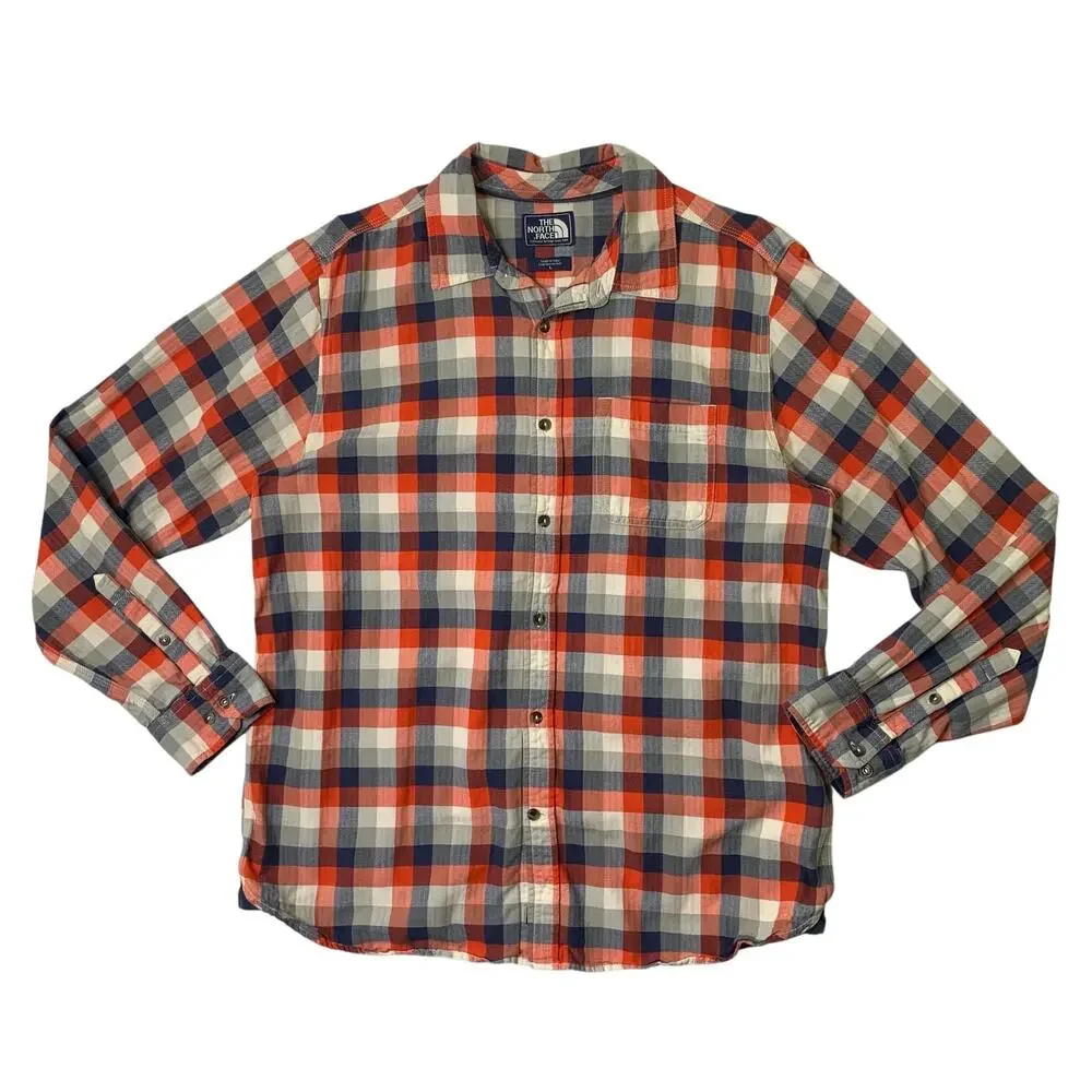 The North Face Shirt Men Large Plaid Cotton Button Up Long Sleeve Pocket Outdoor